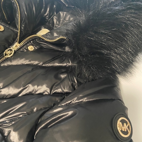 Michael Kors Women's Metallic Belted Faux-Fur-Trim Hooded Puffer Coat Size S - Picture 7 of 14